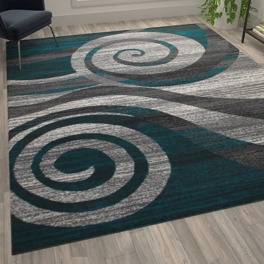 Flash Furniture Cirrus 8X10 Swirl Area Rug, Turquoise