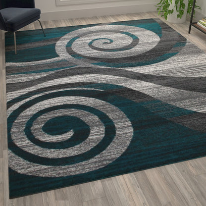 Flash Furniture Cirrus 8X10 Swirl Area Rug, Turquoise