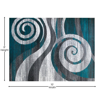 Flash Furniture Cirrus 8X10 Swirl Area Rug, Turquoise