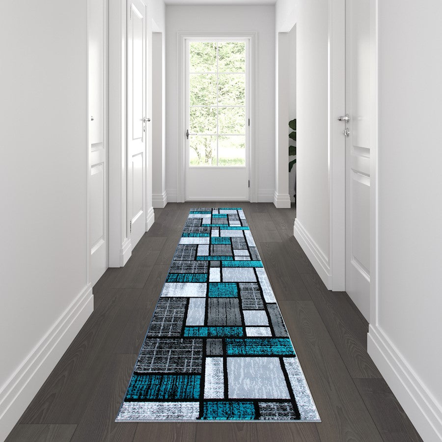 Flash Furniture Raven 2X11 Block Area Rug, Turquoise
