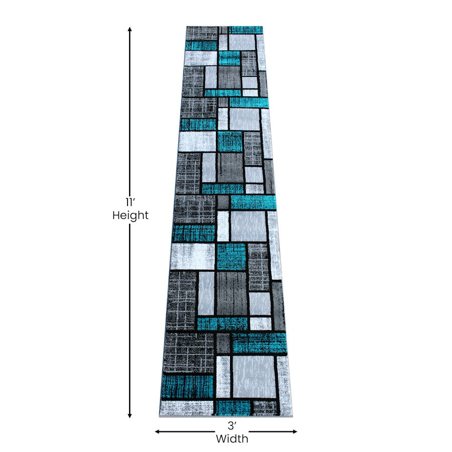Flash Furniture Raven 2X11 Block Area Rug, Turquoise
