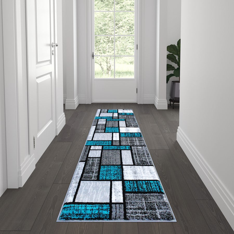 Flash Furniture Raven 2X7 Block Area Rug, Turquoise