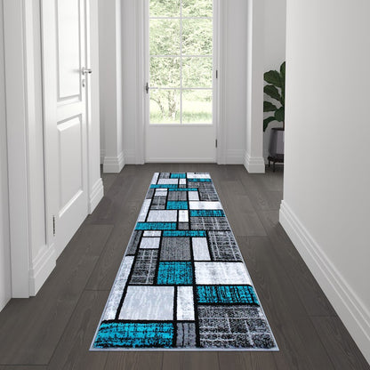 Flash Furniture Raven 2X7 Block Area Rug, Turquoise