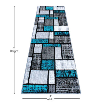 Flash Furniture Raven 2X7 Block Area Rug, Turquoise