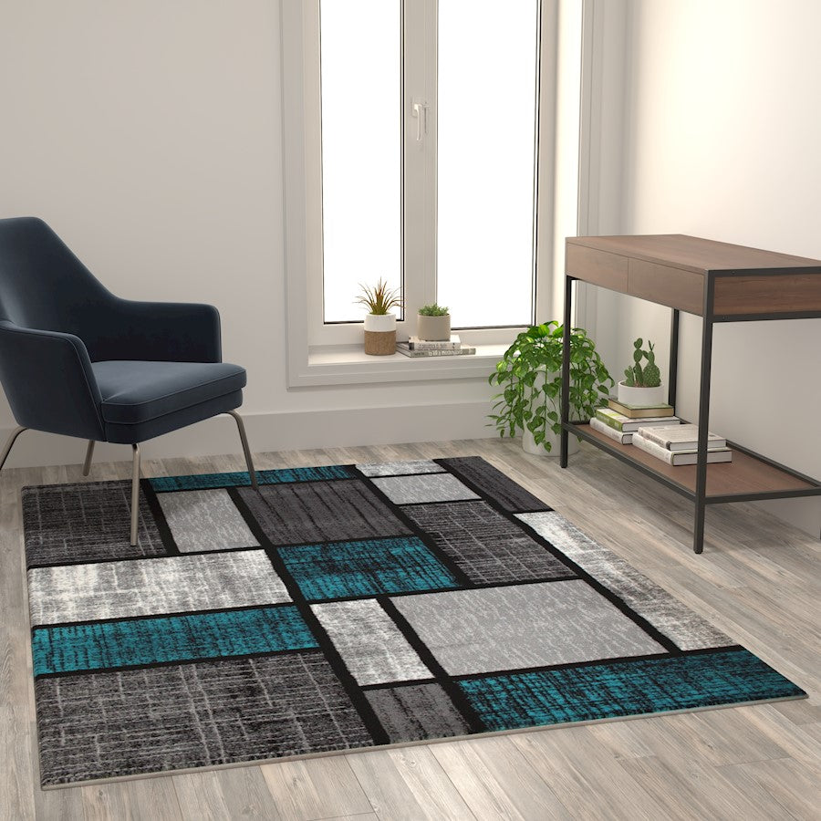 Flash Furniture Raven 5X7 Block Area Rug, Turquoise