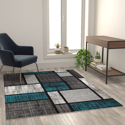 Flash Furniture Raven 5X7 Block Area Rug, Turquoise