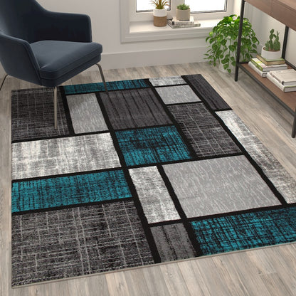 Flash Furniture Raven 5X7 Block Area Rug, Turquoise