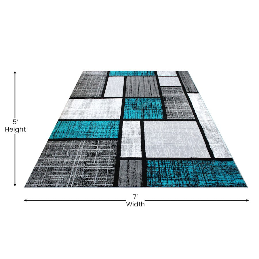Flash Furniture Raven 5X7 Block Area Rug, Turquoise