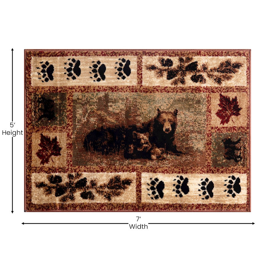 Flash Furniture Vassa 5X7 Bear -Cubs Area Rug, Brown