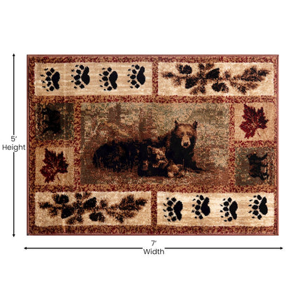 Flash Furniture Vassa 5X7 Bear -Cubs Area Rug, Brown