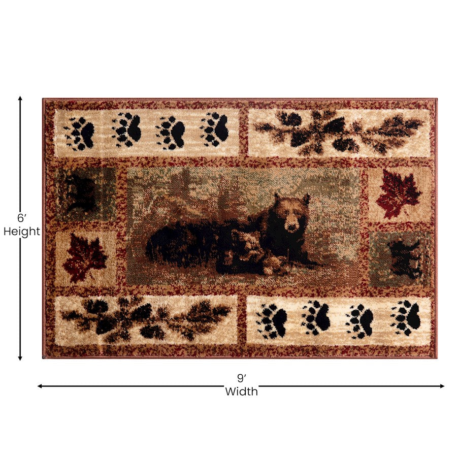 Flash Furniture Vassa 6X9 Bear -Cubs Area Rug, Brown