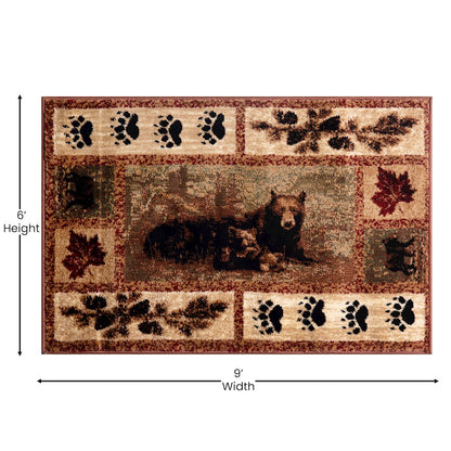 Flash Furniture Vassa 6X9 Bear -Cubs Area Rug, Brown