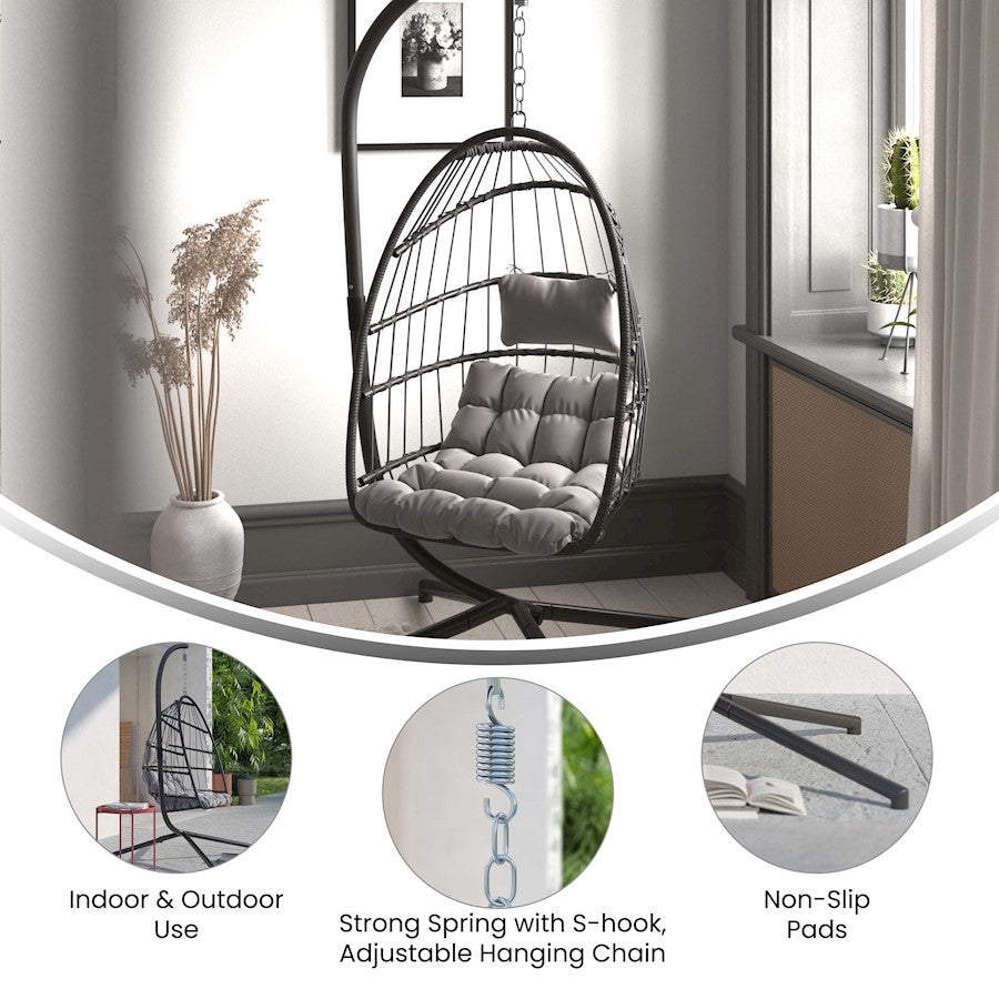Flash Furniture Cleo Patio Hanging Egg Chair, Gray