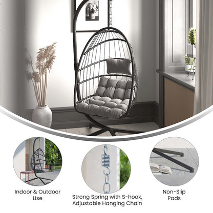 Flash Furniture Cleo Patio Hanging Egg Chair, Gray