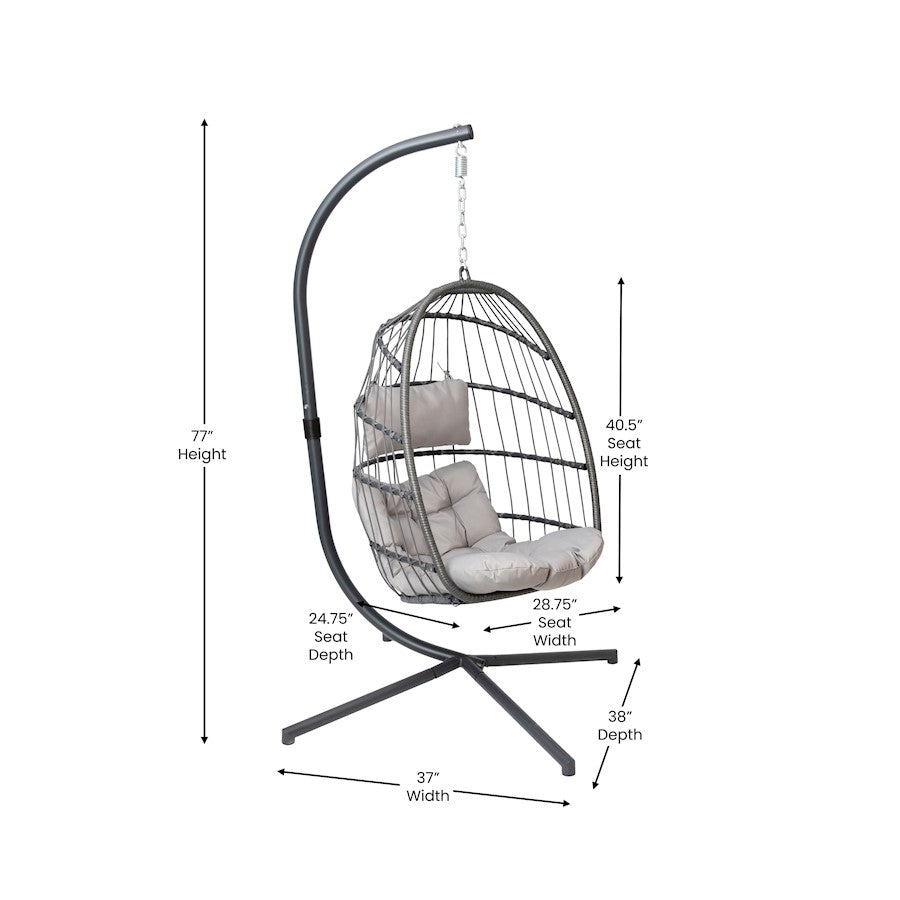 Flash Furniture Cleo Patio Hanging Egg Chair, Gray