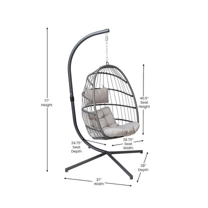 Flash Furniture Cleo Patio Hanging Egg Chair, Gray