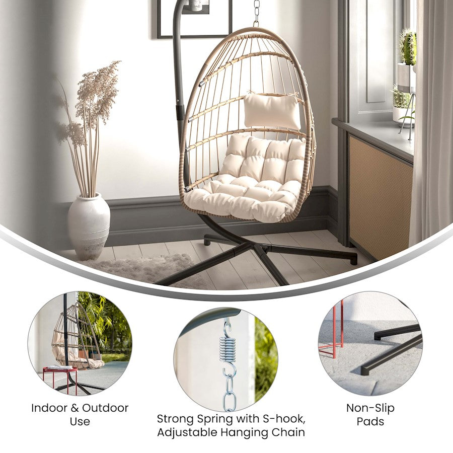 Flash Furniture Cleo Patio Hanging Egg Chair, Natural