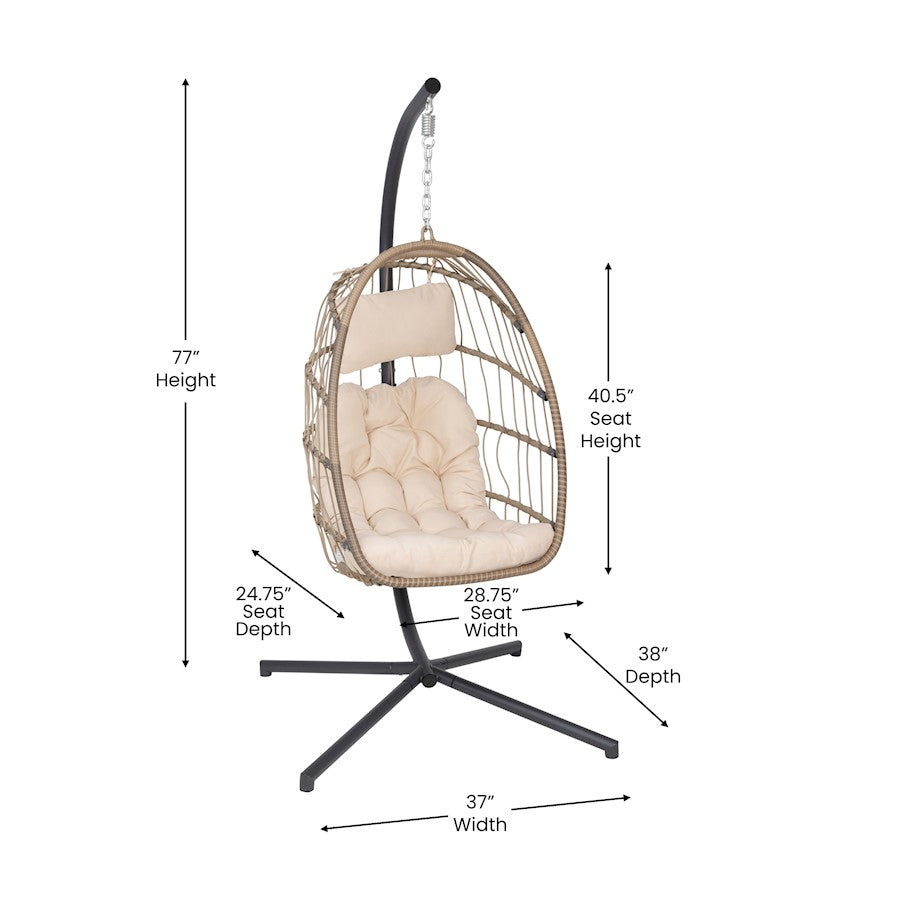 Flash Furniture Cleo Patio Hanging Egg Chair, Natural