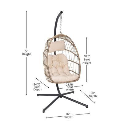 Flash Furniture Cleo Patio Hanging Egg Chair, Natural