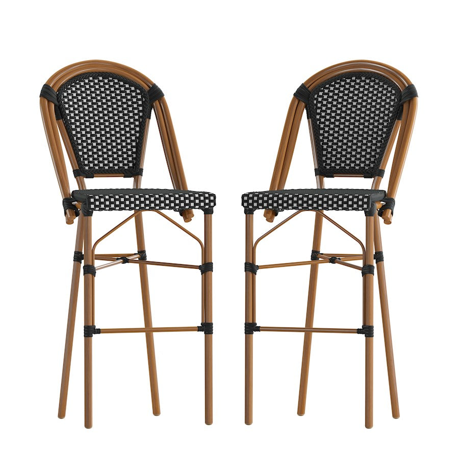 Flash Bordeaux 30" French Barstool, Black/White