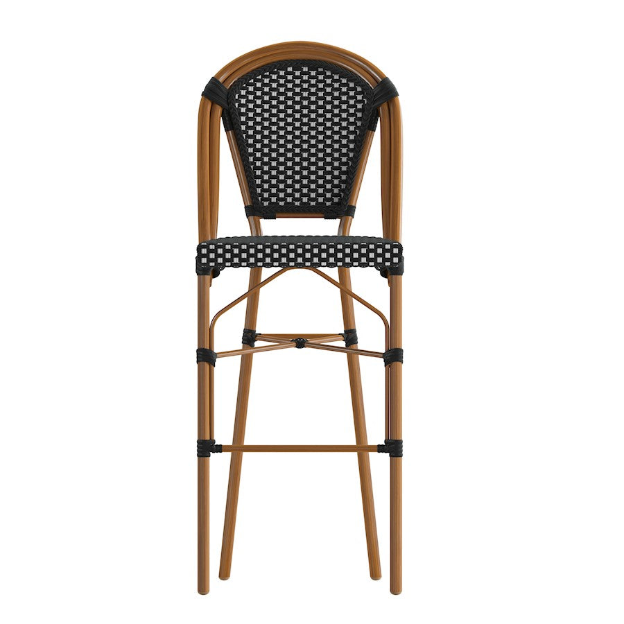 Flash Bordeaux 30" French Barstool, Black/White