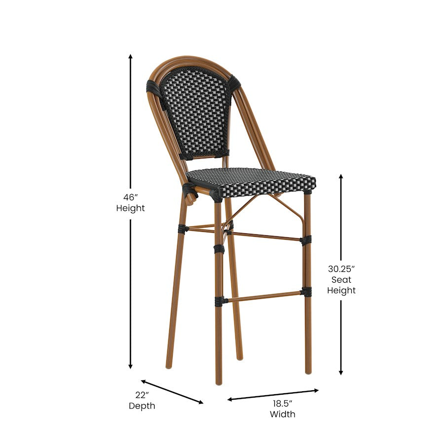 Flash Bordeaux 30" French Barstool, Black/White