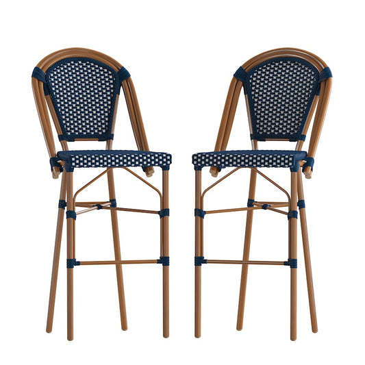 Flash Bordeaux 30" French Barstool, Navy/White