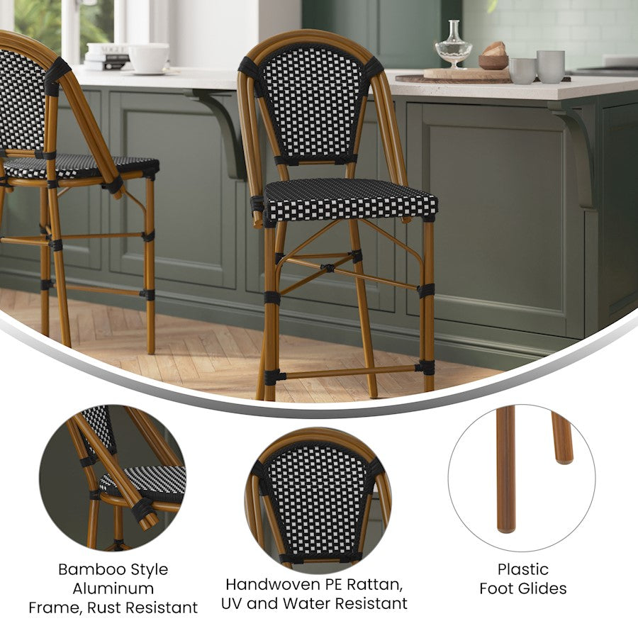 Flash Bordeaux 26" French Counter Stool, BK/WH