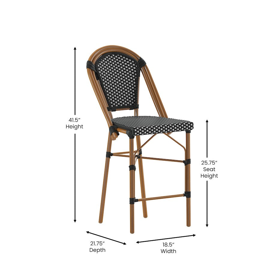 Flash Bordeaux 26" French Counter Stool, BK/WH