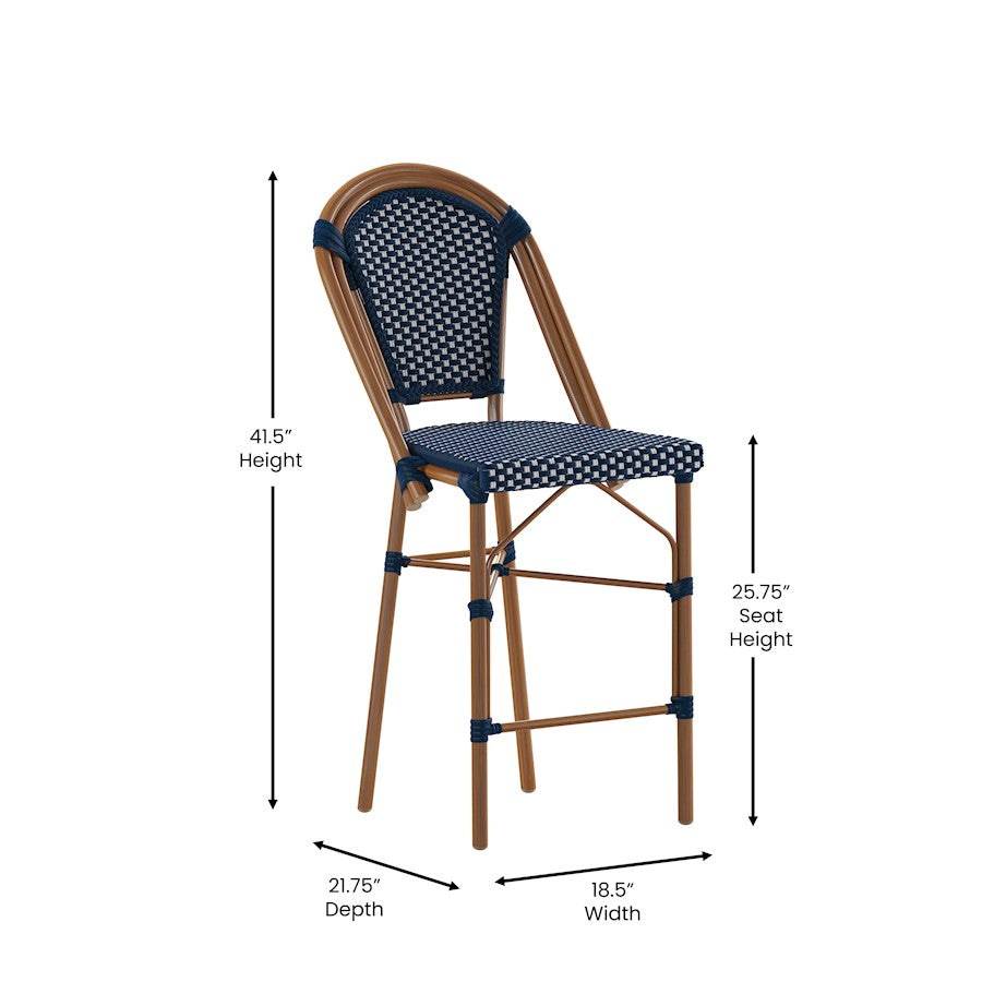 Flash Bordeaux 26" French Counter Stool, NV/WH