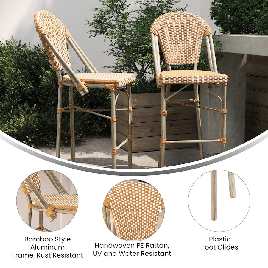 Flash Lourdes 30" French Barstool, Nat/WH