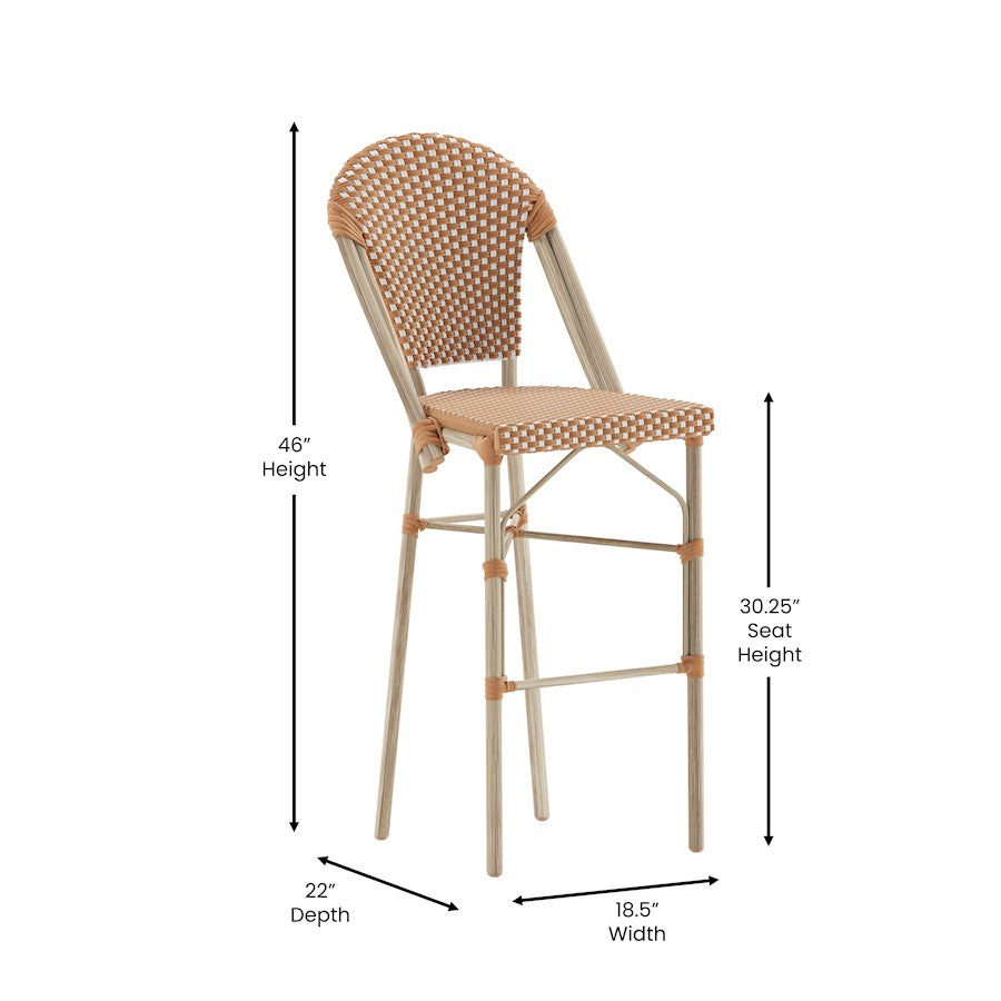 Flash Lourdes 30" French Barstool, Nat/WH