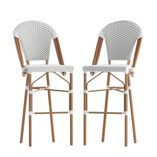 Flash Lourdes 30" French Barstool, White/Gray