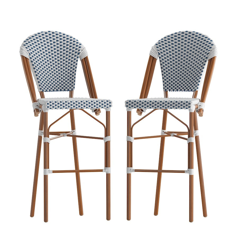 Flash Lourdes 30" French Barstool, White/Navy