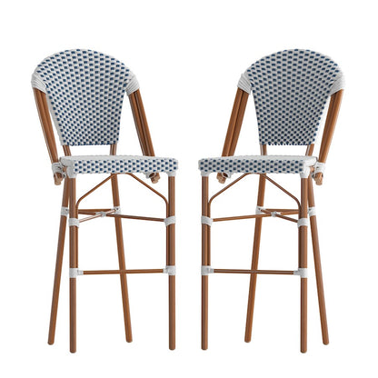 Flash Lourdes 30" French Barstool, White/Navy
