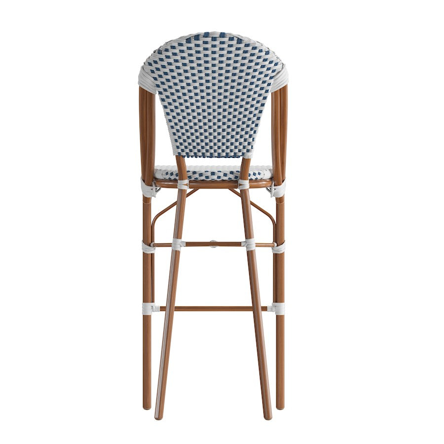 Flash Lourdes 30" French Barstool, White/Navy
