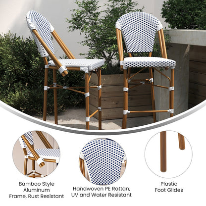 Flash Lourdes 30" French Barstool, White/Navy