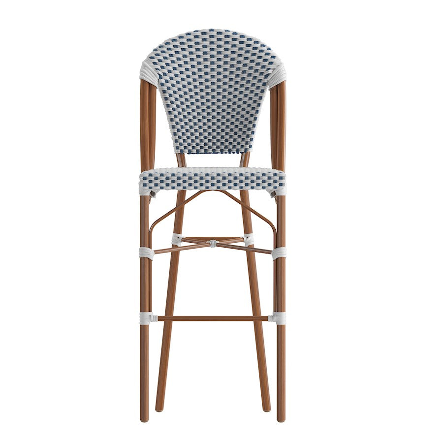 Flash Lourdes 30" French Barstool, White/Navy