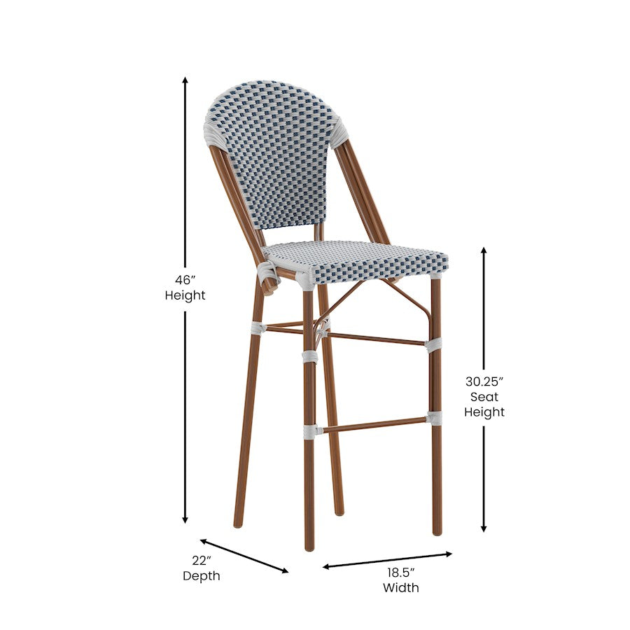 Flash Lourdes 30" French Barstool, White/Navy