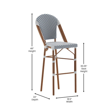 Flash Lourdes 30" French Barstool, White/Navy