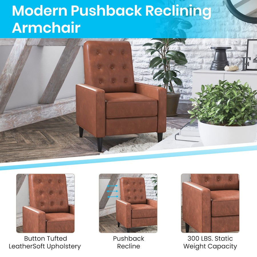 Flash Furniture Ezra Pushback Recliner, Cognac Brown