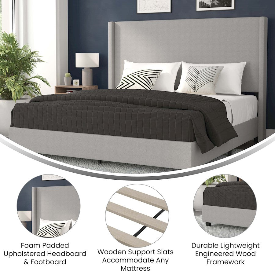 Flash Furniture Quinn King Size Platform Bed/Headboard, Gray