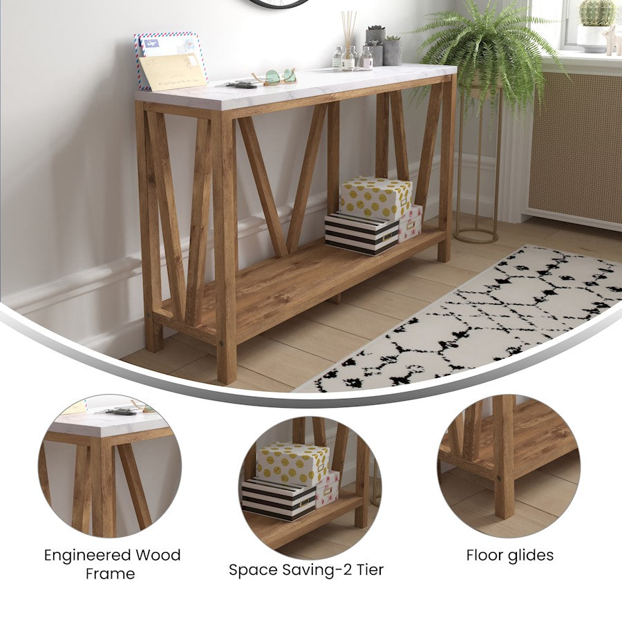 Flash Charlotte Marble Entry Table, Warm Oak
