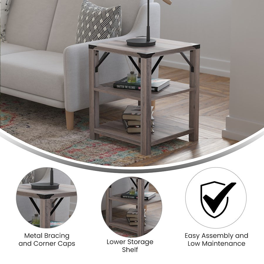 Flash Wyatt Wash 3 Tier Side Table, Gray