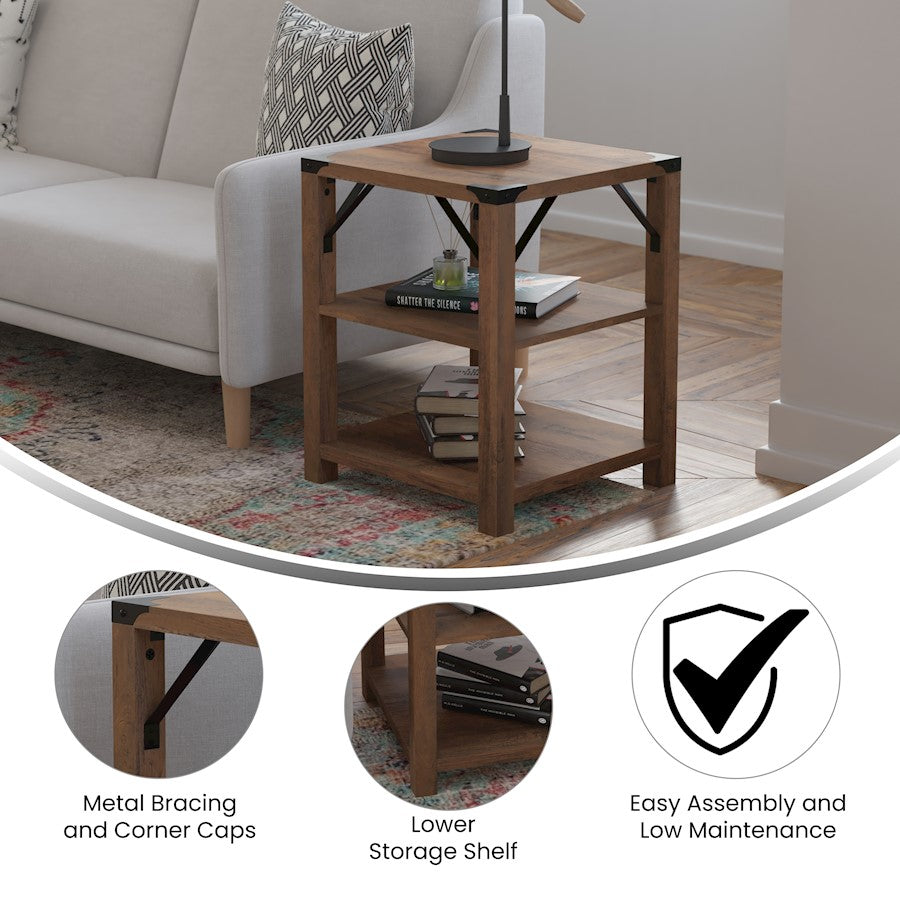 Flash Wyatt 3 Tier Side Table, Rustic Oak
