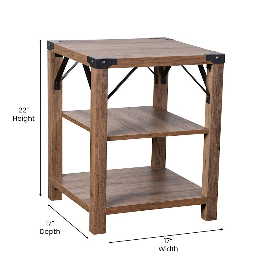 Flash Wyatt 3 Tier Side Table, Rustic Oak