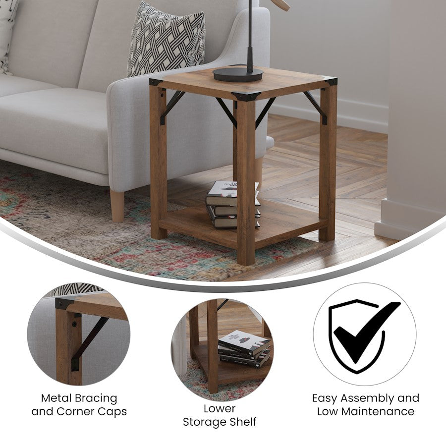 Flash Wyatt 2 Tier Side Table, Rustic Oak