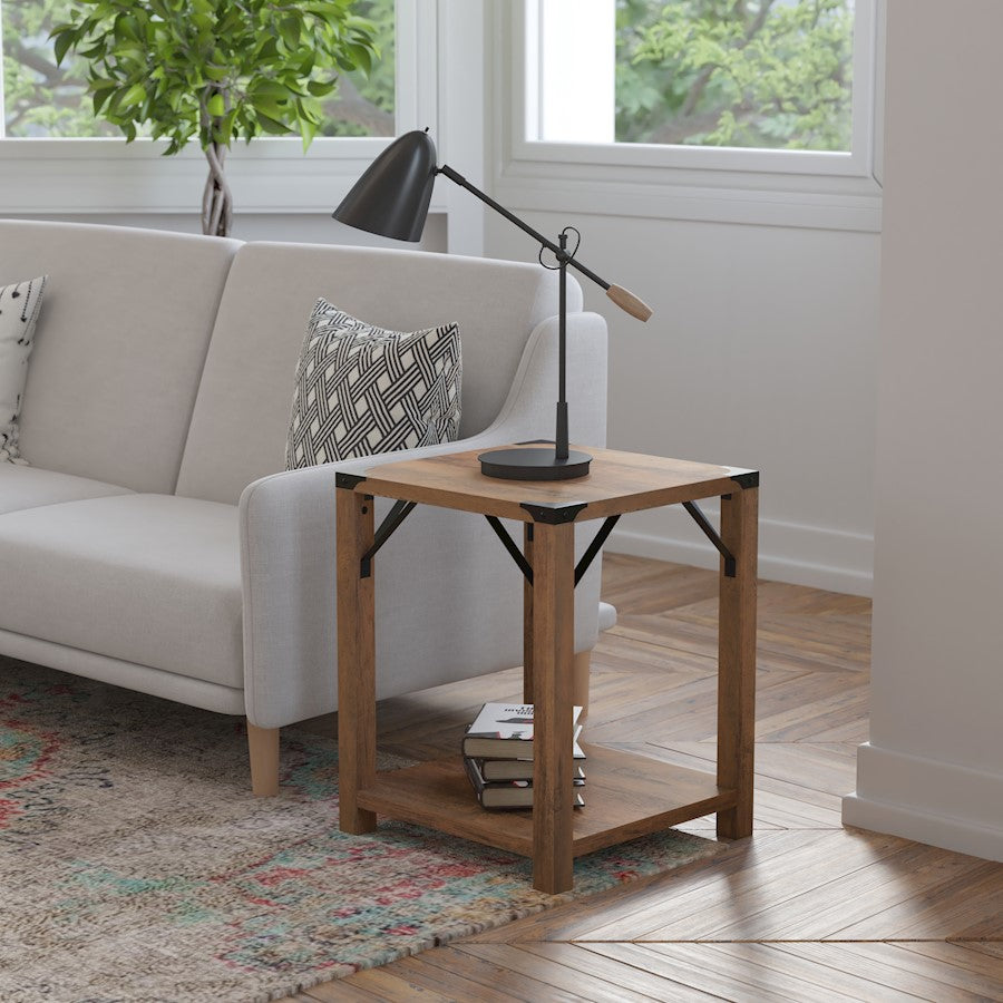 Flash Wyatt 2 Tier Side Table, Rustic Oak