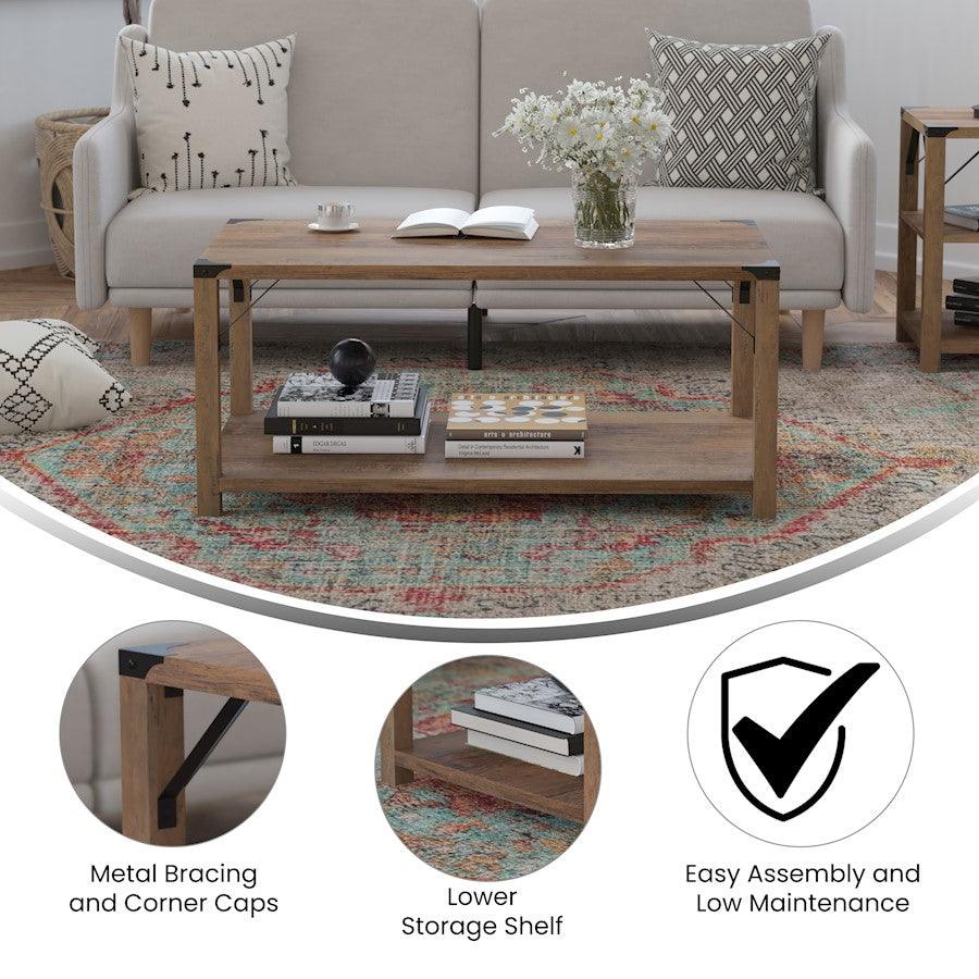 Flash Wyatt 2 Tier Coffee Table, Rustic Oak