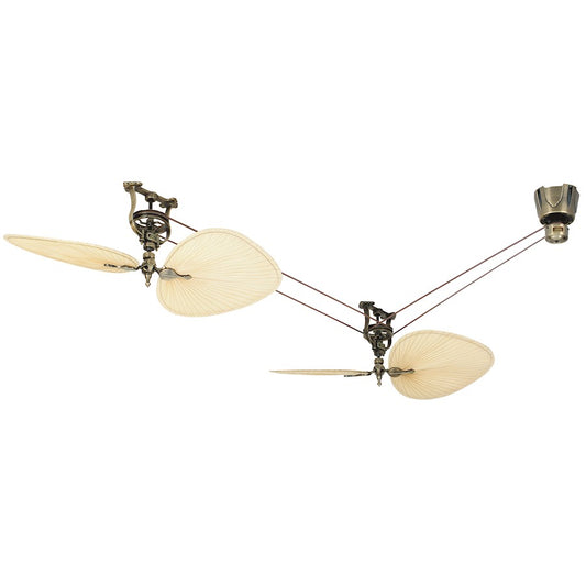 Fanimation Brewmaster Short-Neck with Motor | Antique Brass and Natural Palm Blades | Living Room & Covered Patio | Model FP1280AB-P1-S2